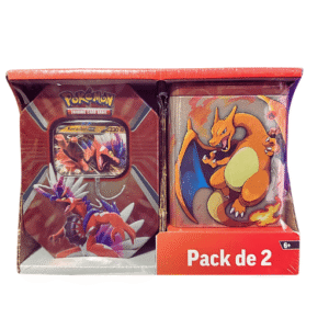 Pokemon Lata Koraidon ex (1 carta promocional foil y 4 sobres de mejora) + Lata Apilable Charizard Pack 2 (español)
