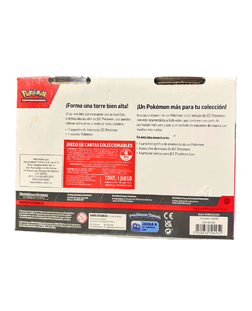 Pokemon Lata Koraidon ex (1 carta promocional foil y 4 sobres de mejora) + Lata Apilable Charizard Pack 2 (español)_2